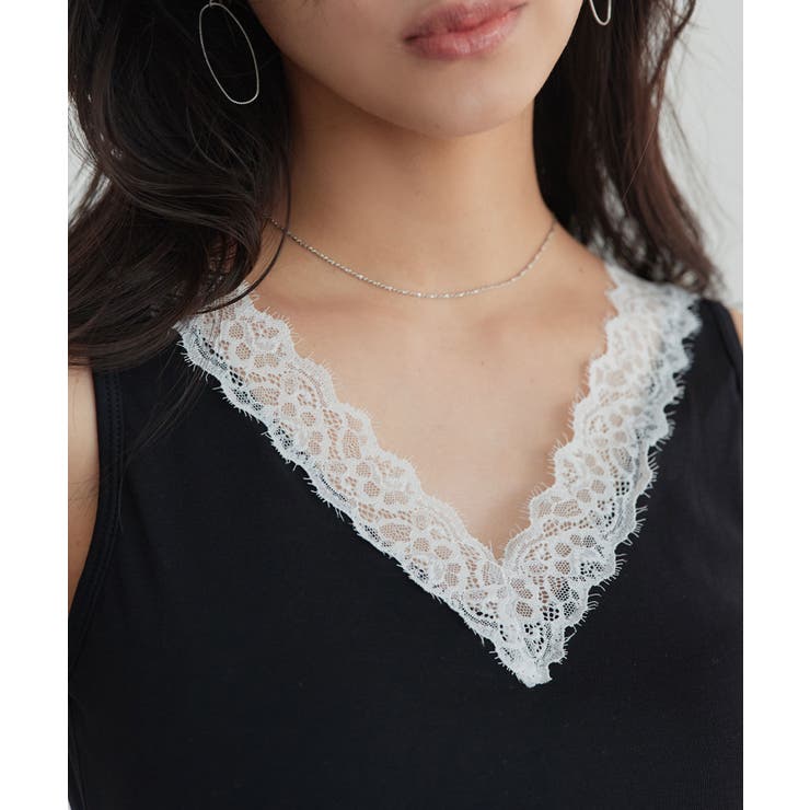 ブラック | カップ付きレースタンクトップ［C7822］ カップ付き レース | KOBE LETTUCE