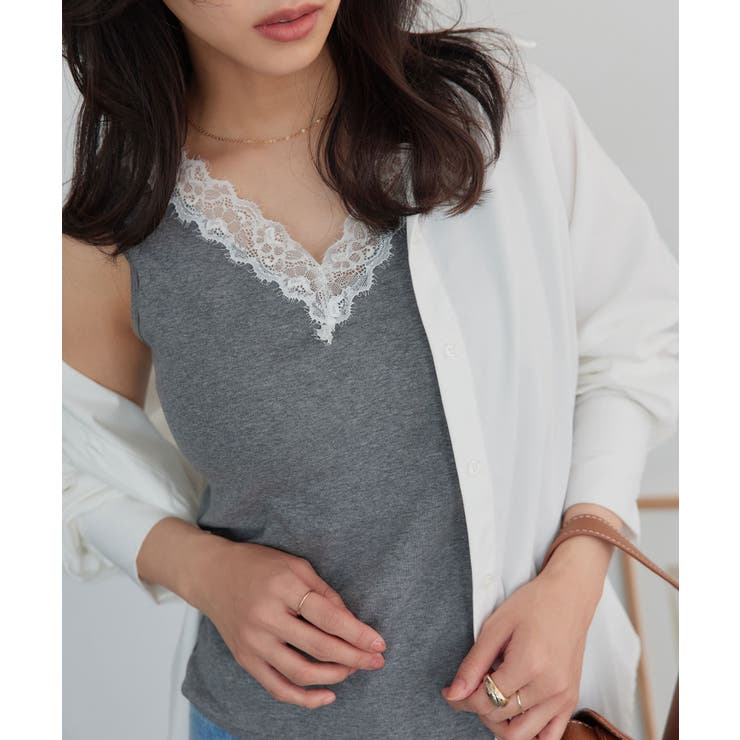 グレー | カップ付きレースタンクトップ［C7822］ カップ付き レース | KOBE LETTUCE