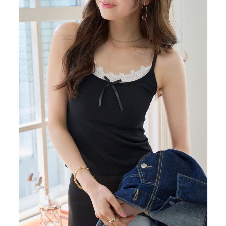 ブラック | カップ付きレースキャミソール［C7824］ カップ付き レース | KOBE LETTUCE