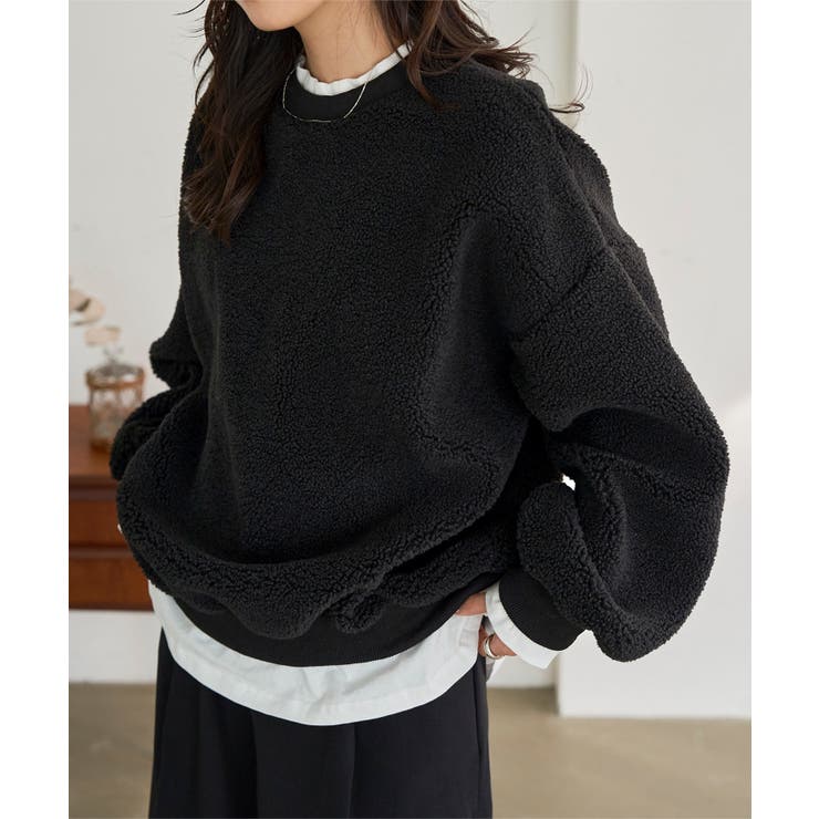 ブラック | フェイクレイヤードボアトップス［C7831］ ボアトップス フェイクレイヤード | KOBE LETTUCE