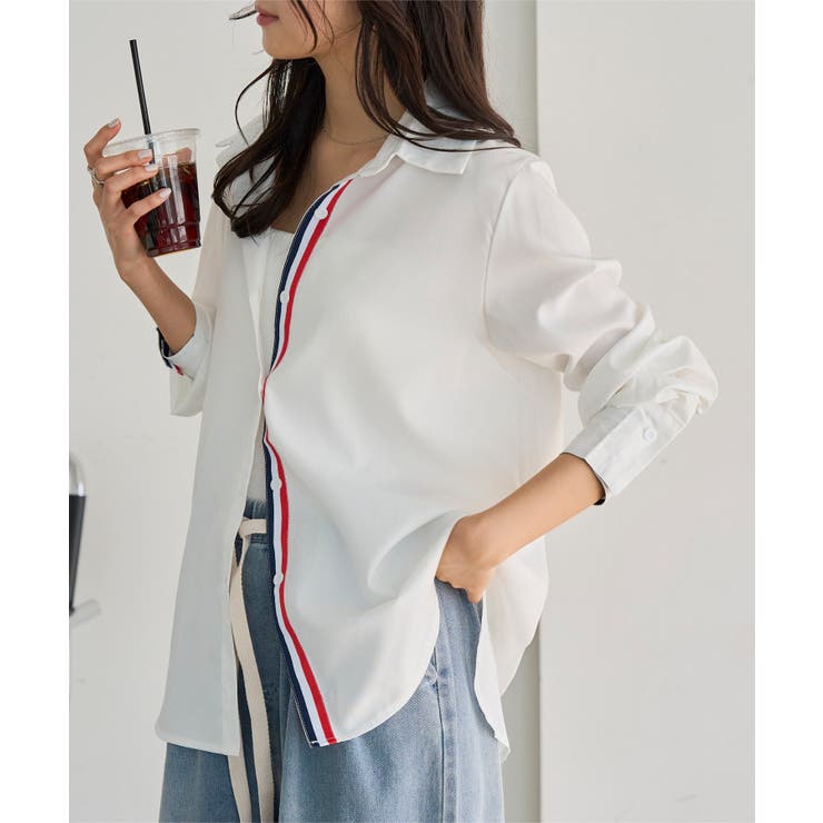 オフホワイト | トリコロールテープ長袖シャツ［C7843］ 長袖シャツ ストライプ | KOBE LETTUCE