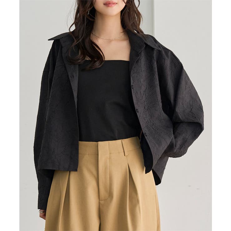 ブラック | 立体加工デザイン長袖シャツ［C7844］ デザイン 長袖シャツ | KOBE LETTUCE