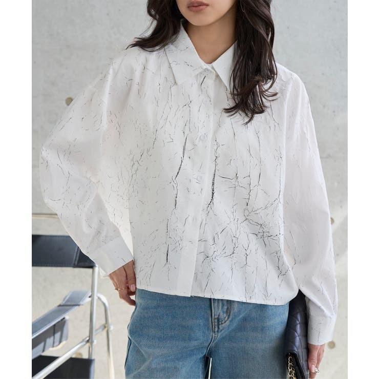 オフホワイト | 立体加工デザイン長袖シャツ［C7844］ デザイン 長袖シャツ | KOBE LETTUCE