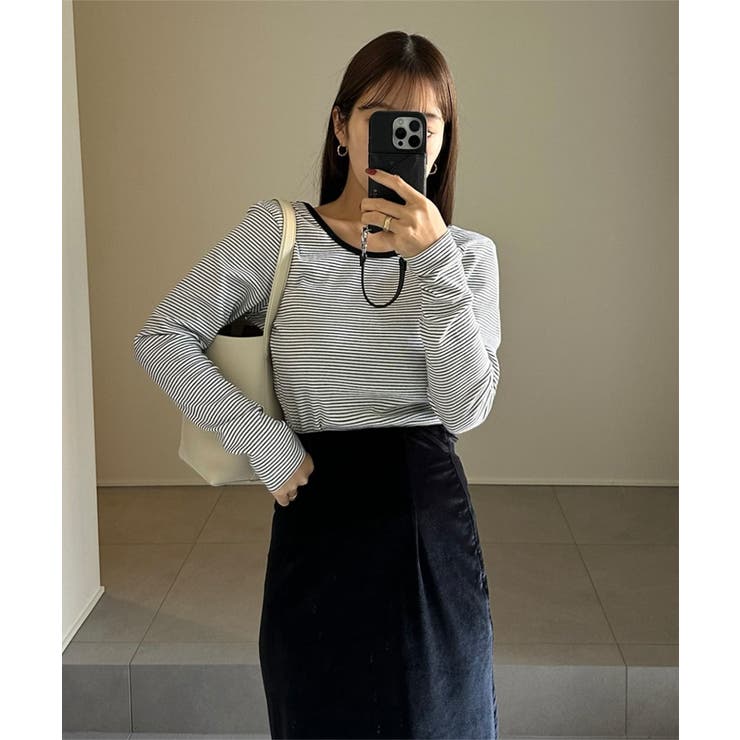 細ボーダーオフ | [ yuiさんコラボ ]選べる2タイプ長袖 デザインカットソー［C7853］ | KOBE LETTUCE