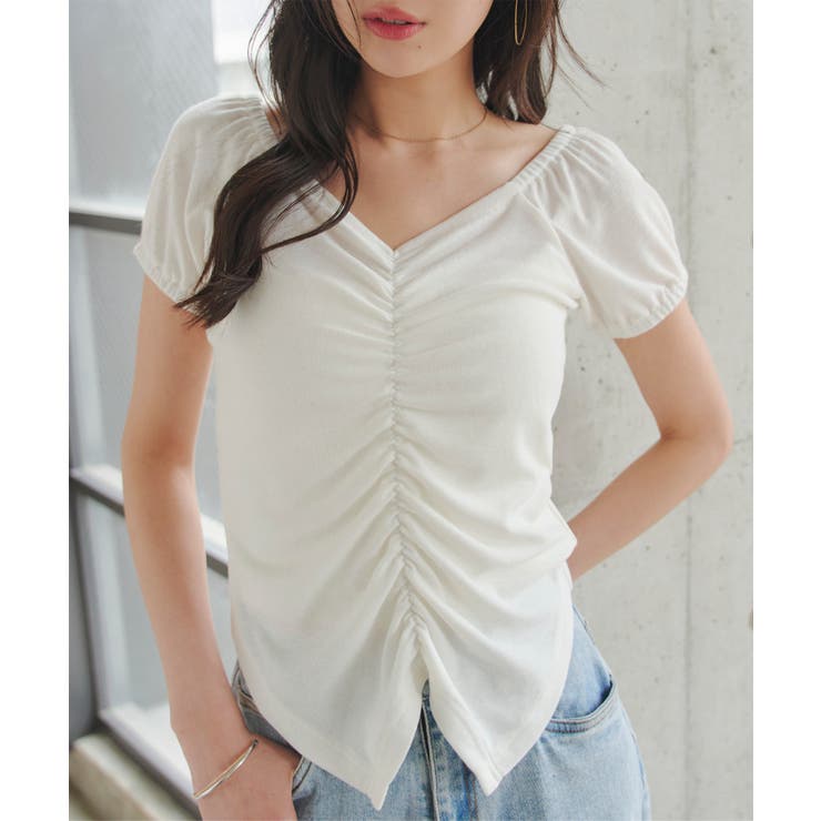 オフホワイト | 2wayフロントギャザーTシャツ［C7856］ 2way フロントギャザー | KOBE LETTUCE