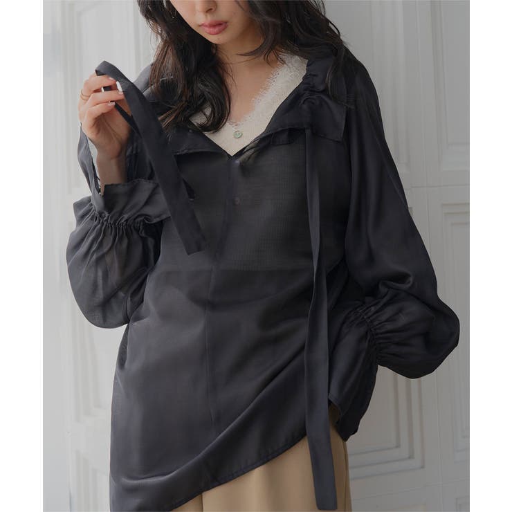 ブラック | シアーカフタンブラウス［C7858］ シアー カフタン | KOBE LETTUCE