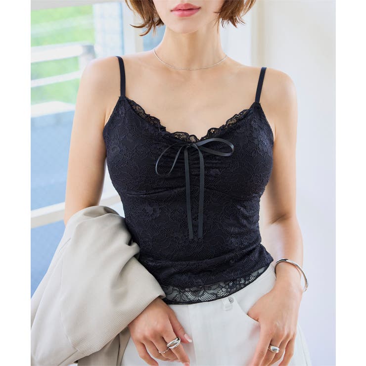 ブラック | カップ付きレースキャミソール［C7881］ カップ付き レース | KOBE LETTUCE