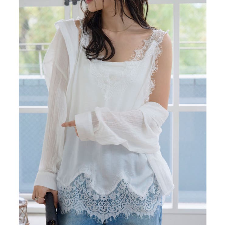 オフホワイト | ディープVネックレースノースリーブトップス［C7904］ レース トップス | KOBE LETTUCE