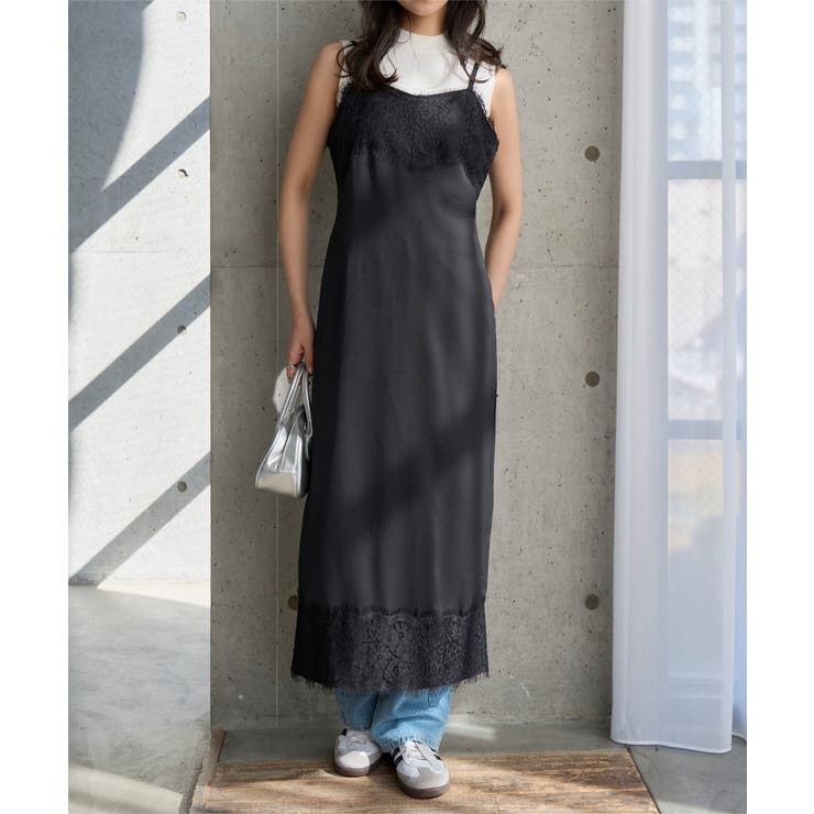 ブラック | レーストリムキャミワンピース［E3572］ レース キャミワンピース | KOBE LETTUCE