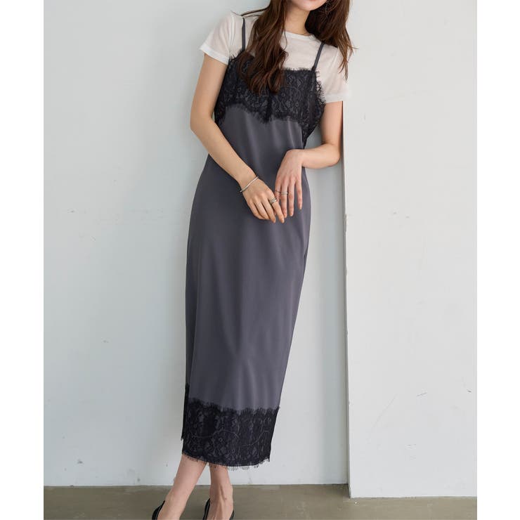 チャコール | レーストリムキャミワンピース［E3572］ レース キャミワンピース | KOBE LETTUCE