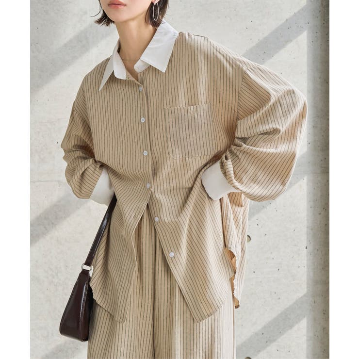 ベージュ | ストライプ柄シャツ×パンツセット［E3576］ | KOBE LETTUCE