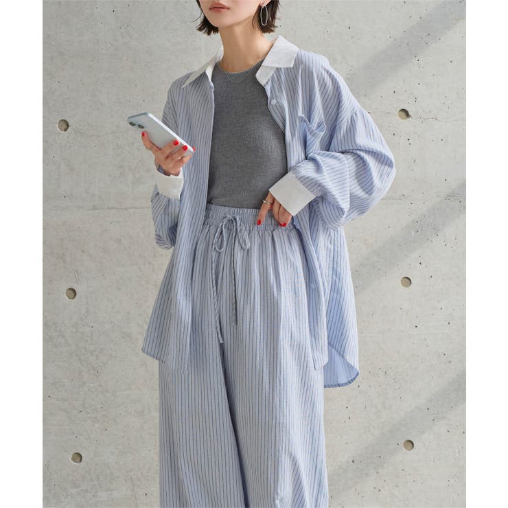 ブルー | ストライプ柄シャツ×パンツセット［E3576］ | KOBE LETTUCE