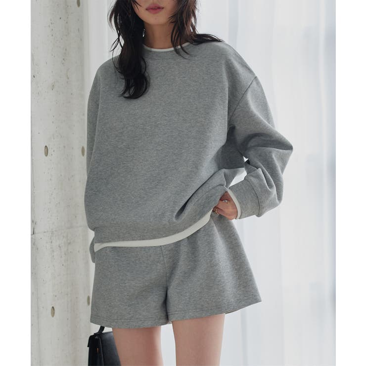 グレー | フェイクレイヤードトップス×ショーパンセット［E3578］ セットアップ 上下 | KOBE LETTUCE