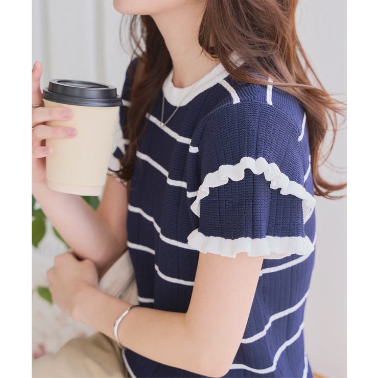 ネイビー | ティアードスリーブサマーニットトップス［N1223］サマーニット トップス 夏 | KOBE LETTUCE