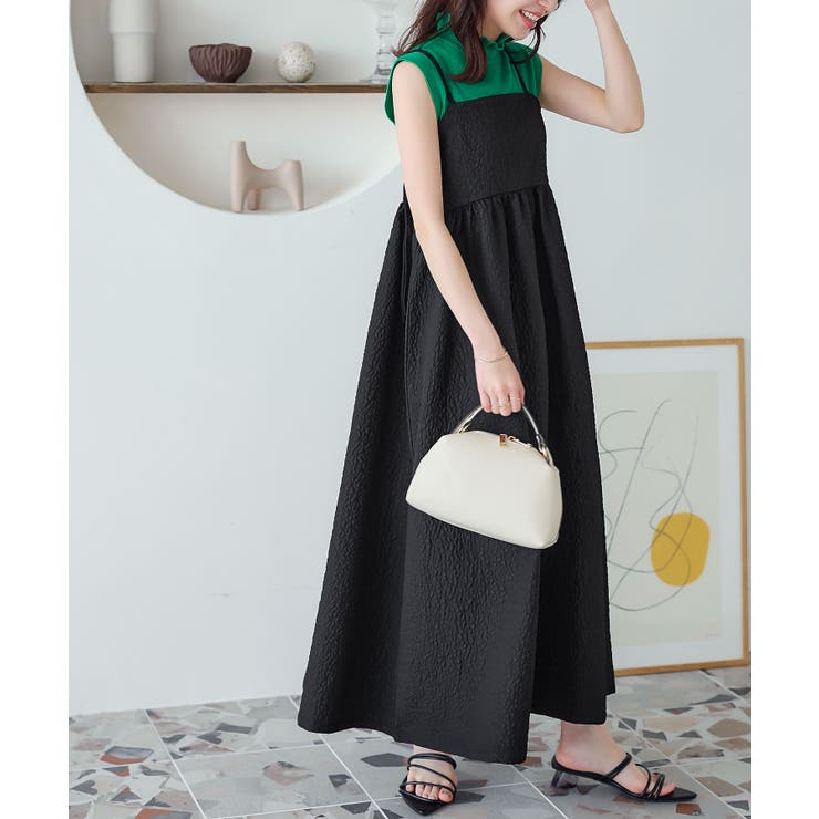 ブラック | ぽこぽこキャミワンピース［E3177］ | KOBE LETTUCE