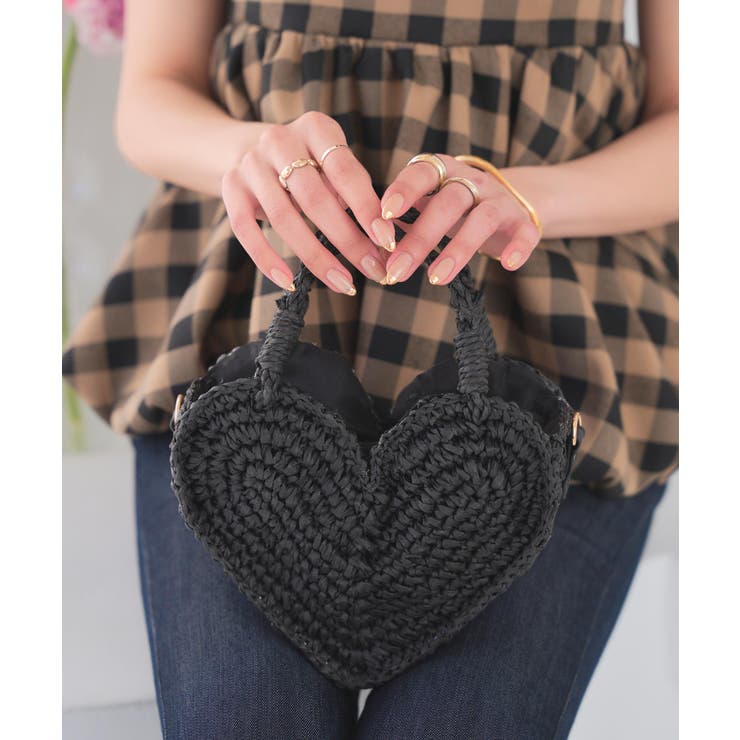 ブラック×ブラック | ハートデザインカゴバッグ［B1612］ | KOBE LETTUCE