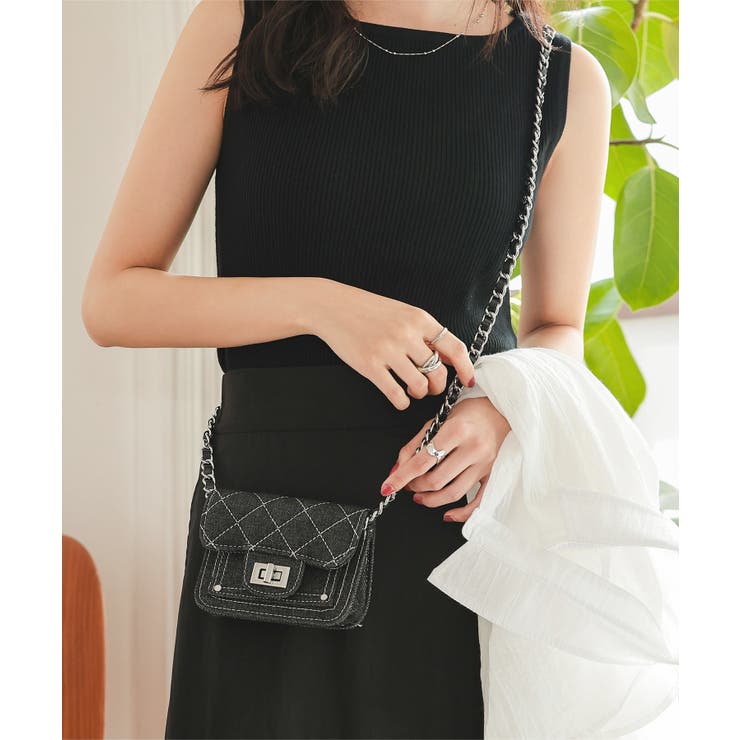 ブラック | デニムチェーンショルダーバッグ［B1619］ | KOBE LETTUCE