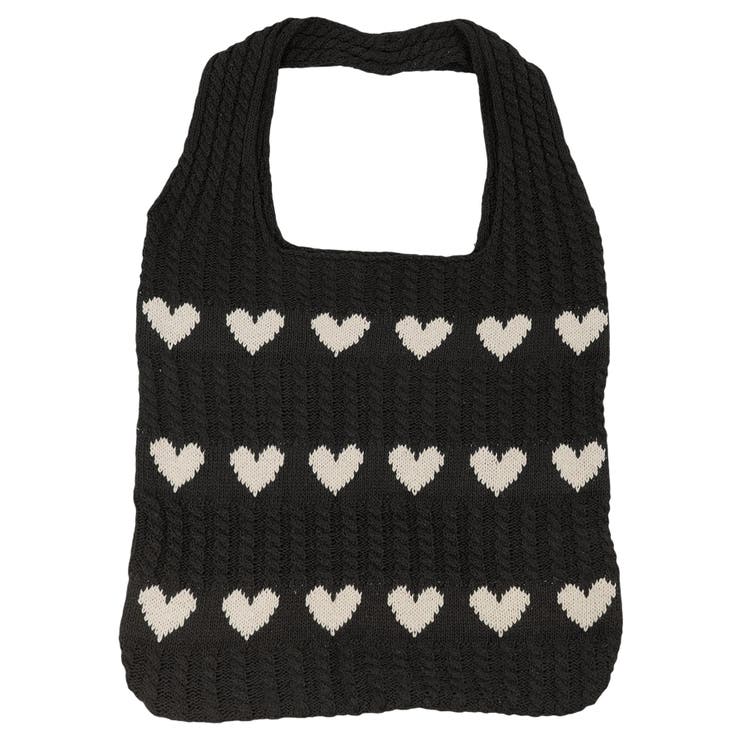 ブラック | ハート柄ニットトートバッグ ハート柄 ニット | KOBE LETTUCE