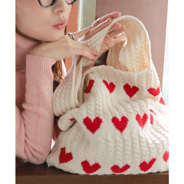 アイボリー | ハート柄ニットトートバッグ ハート柄 ニット | KOBE LETTUCE