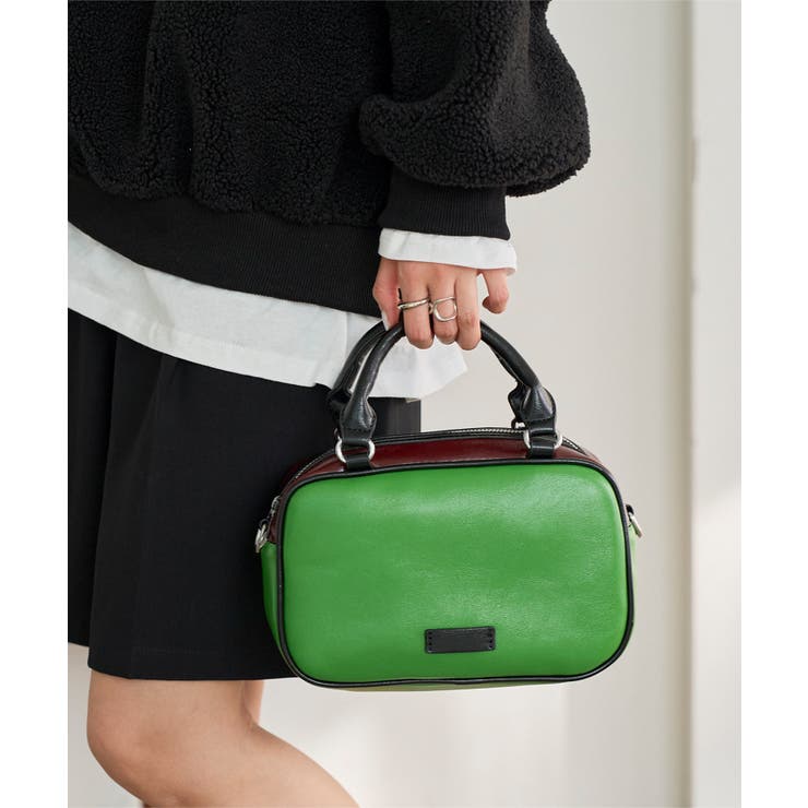 グリーン | バイカラースクエアショルダーバッグ［B1671］ ショルダーバッグ バイカラー | KOBE LETTUCE