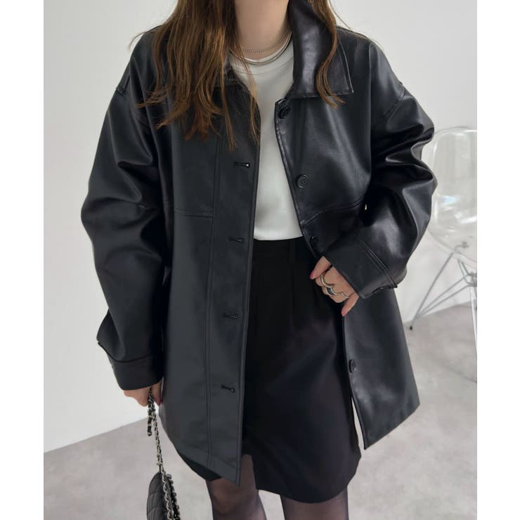 ブラック | フェイクレザージャケット［K1386］ フェイクレザー ジャケット | KOBE LETTUCE