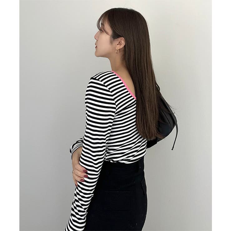 太ボーダー×ピンク | [ yuiさんコラボ ]選べる2タイプ長袖 デザインカットソー［C7853］ | KOBE LETTUCE