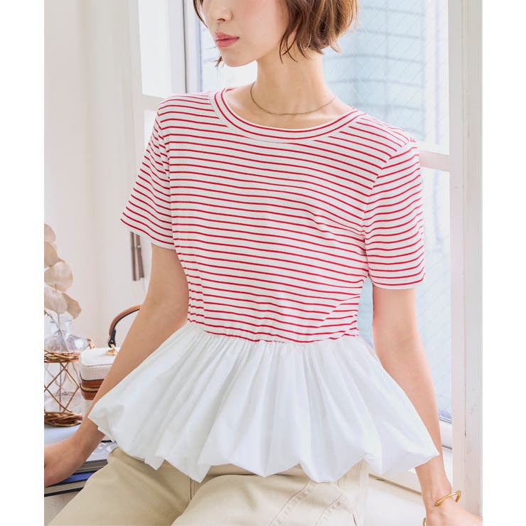 オフ×レッド | 裾バルーンペプラムトップス［C7895］ 裾バルーン ペプラムトップス | KOBE LETTUCE