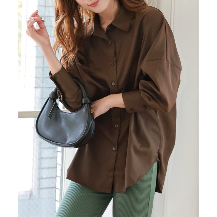 ブラウン | コットン混ルーズビッグシャツトップス［C3815］ | KOBE LETTUCE