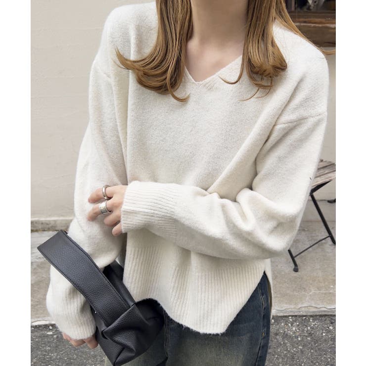 ウォッシャブルVネックorモックネックスフレニットトップス［C6301