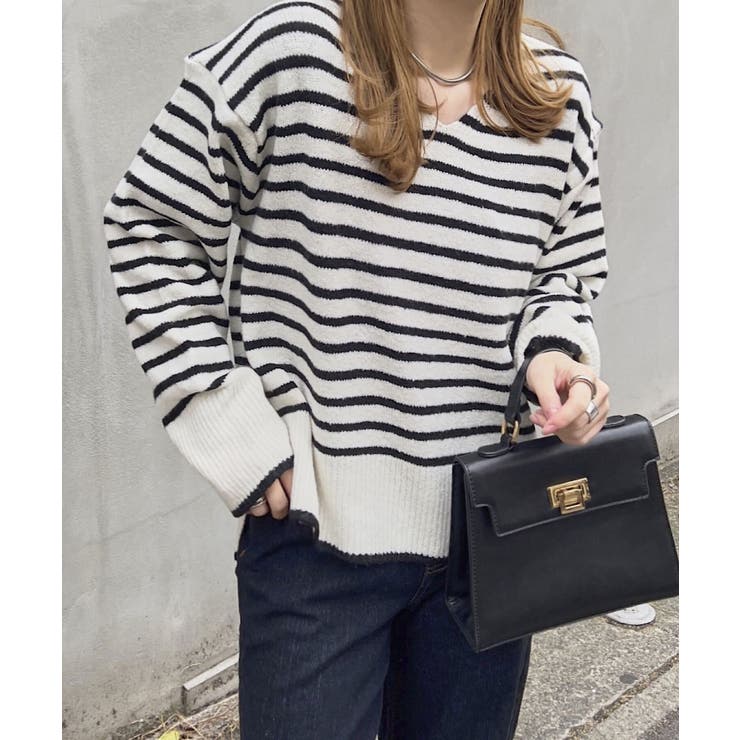 ウォッシャブルVネックorモックネックスフレニットトップス［C6301