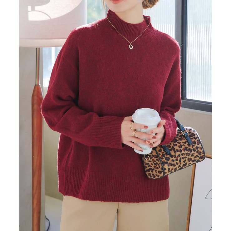 ウォッシャブルVネックorモックネックスフレニットトップス［C6301