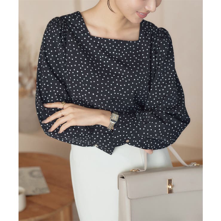 ドットブラック | [ 裏起毛 ] 選べる5タイプ あったか裏地付きデザインブラウス［C6564］ | KOBE LETTUCE