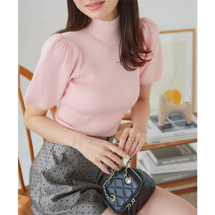 ベビーピンク | モックネックorスクエアネックぽわんスリーブニットトップス［C6609］ | KOBE LETTUCE