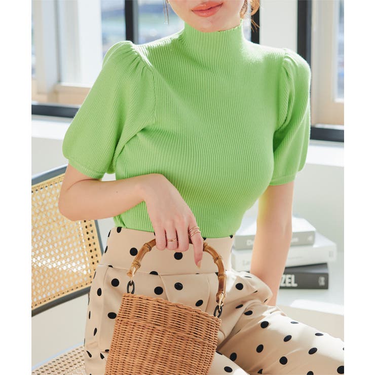 ライトグリーン | モックネックorスクエアネックぽわんスリーブニットトップス［C6609］ | KOBE LETTUCE