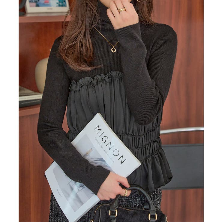 ブラック | ビスチェレイヤード風ニットトップス［C7182］ | KOBE LETTUCE