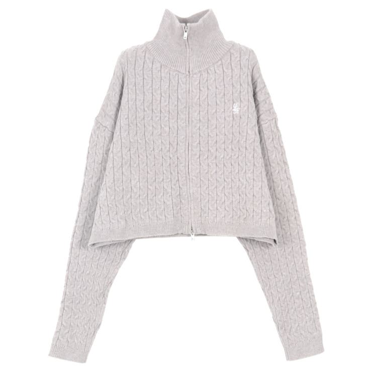 グレー | 胸元刺繍スタンドカラージップニットトップス［C7187］ | KOBE LETTUCE