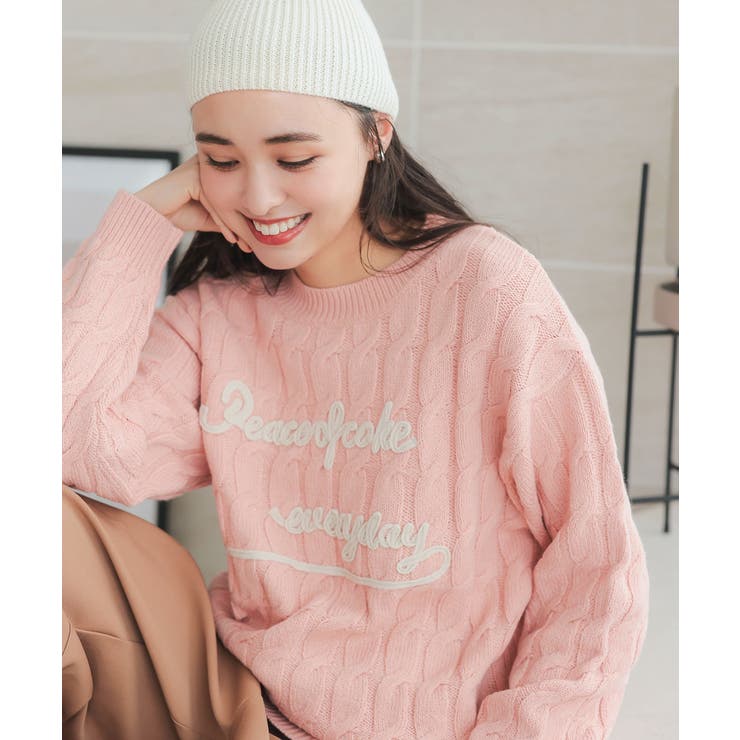 ロゴコード刺繍ケーブルニットトップス［C7190］[品番：KO000014802