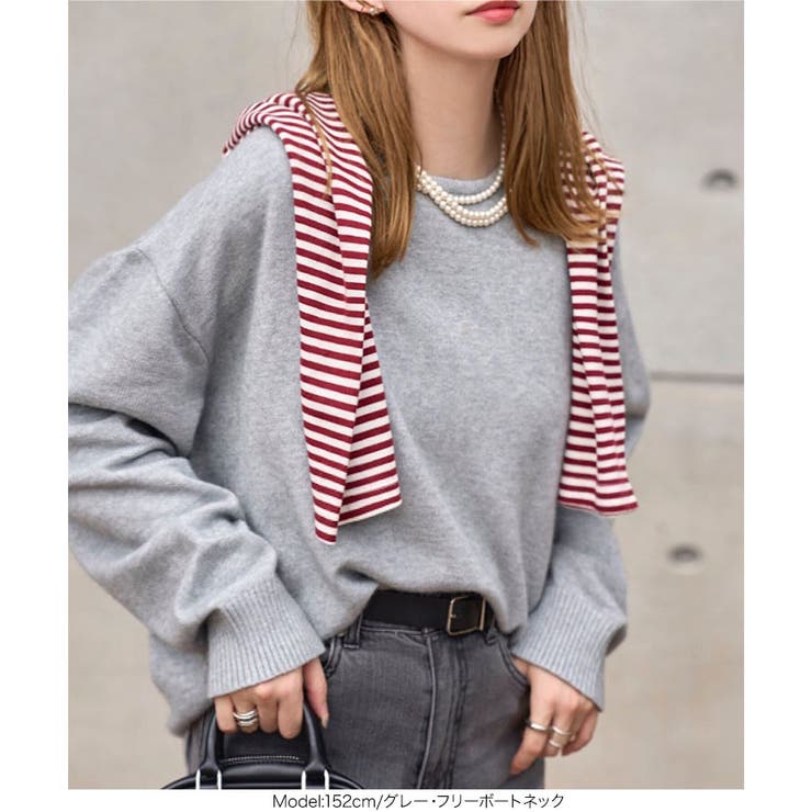 ボートネックorタートルネックもっちりニットチュニック［C7193］[品番