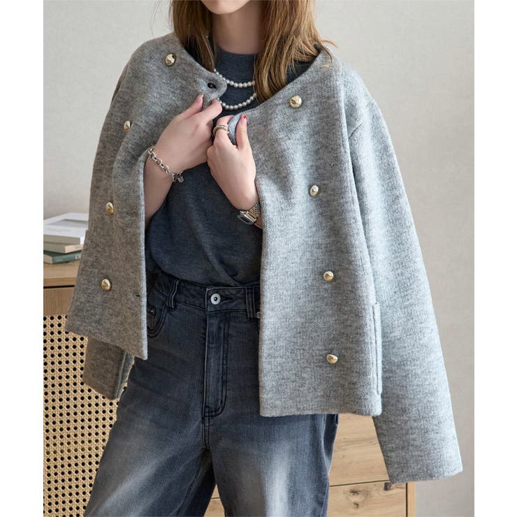 グレー | ダブルボタンもっちもちニットジャケット［C7195］ | KOBE LETTUCE