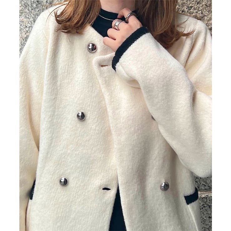 アイボリー×ブラック | ダブルボタンもっちもちニットジャケット［C7195］ | KOBE LETTUCE