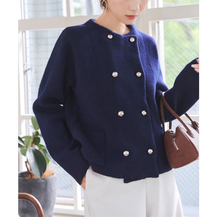 ダブルボタンもっちもちニットジャケット［C7195］[品番：KO000014758