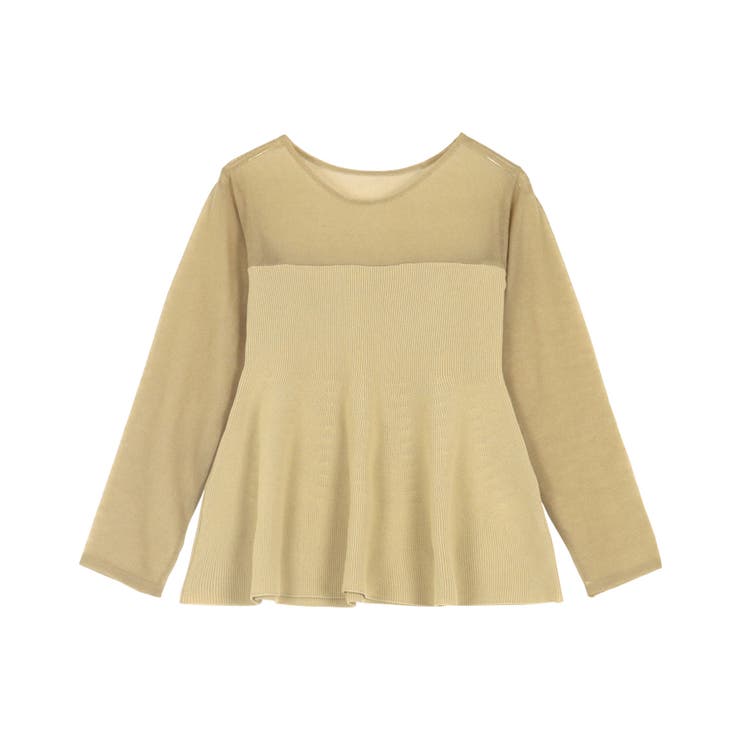 ベージュ | シアーラメ切替ペプラムニットプルオーバー［C7268］ | KOBE LETTUCE