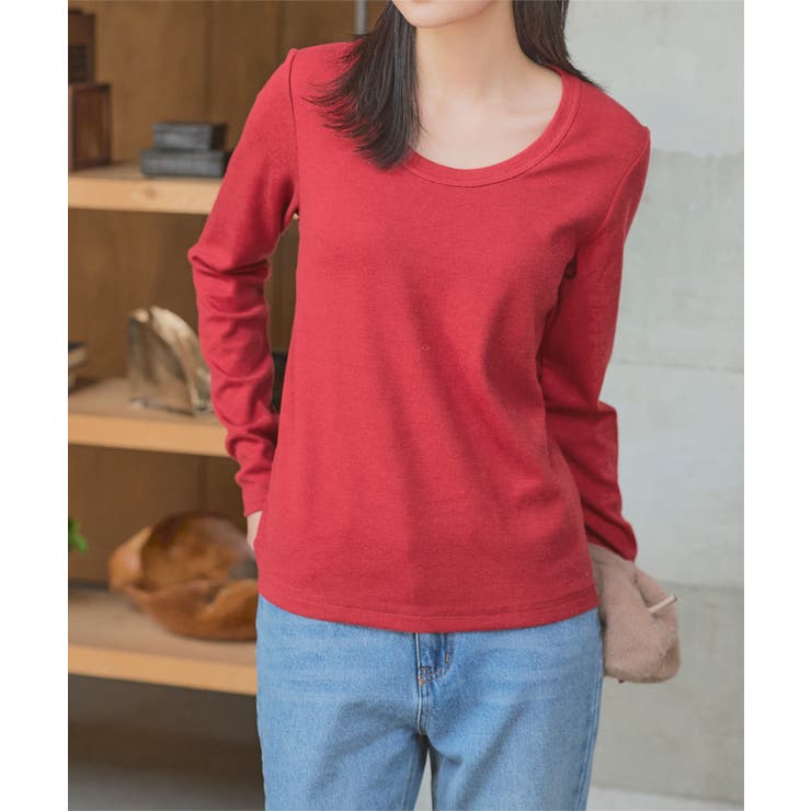 レッド | 深Uネック 細リブ 長袖 | KOBE LETTUCE