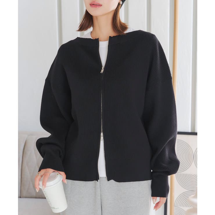 ダブルジップオフショルニットトップス［C7323］[品番：KO000014848