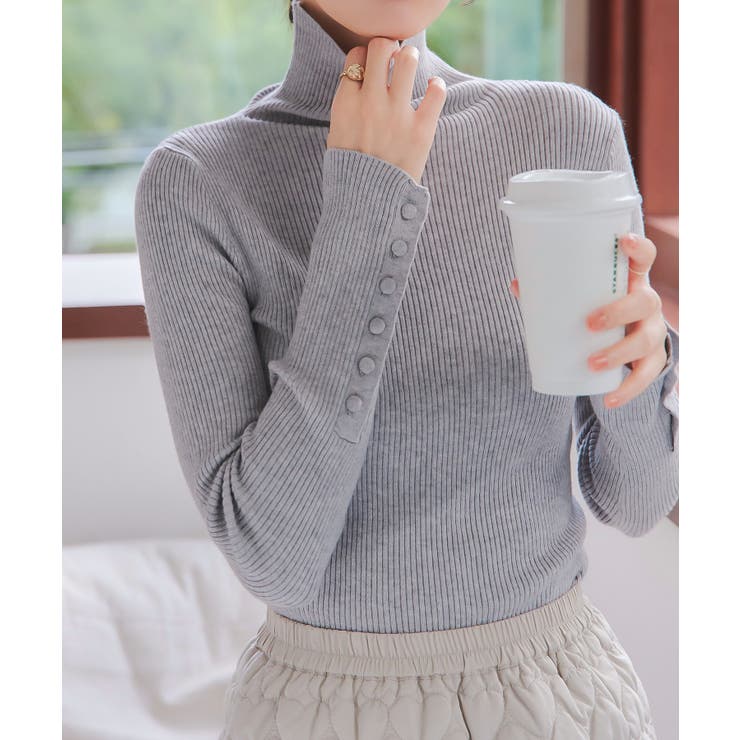 袖ボタンリブニットトップス［C7329］[品番：KO000014796]｜KOBE