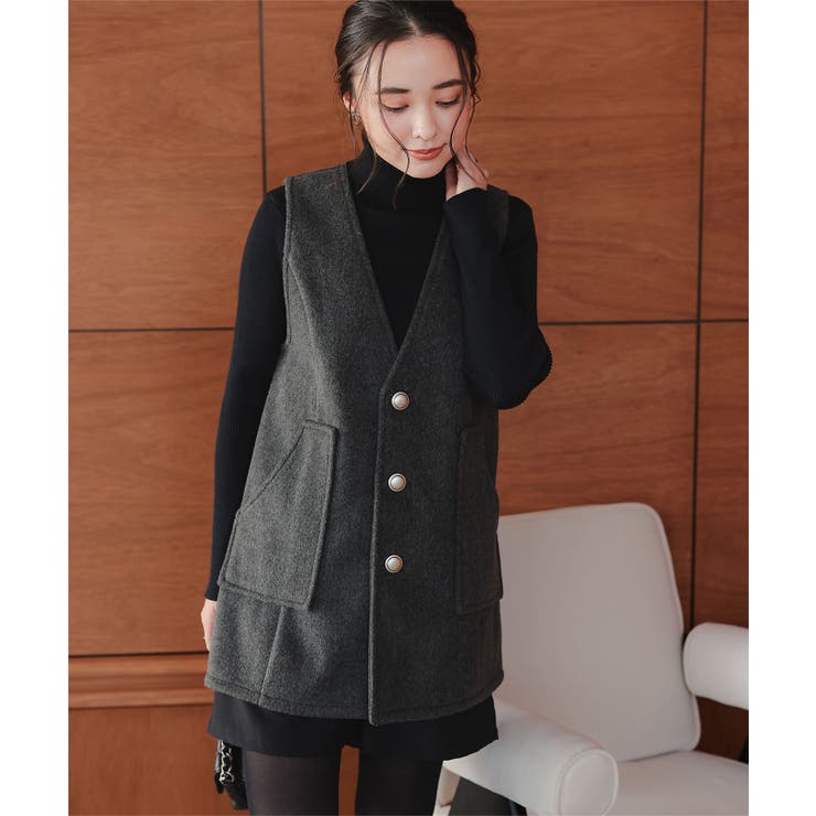 チャコール | サークルボタンフェイクウールジレベスト［C7356］ | KOBE LETTUCE