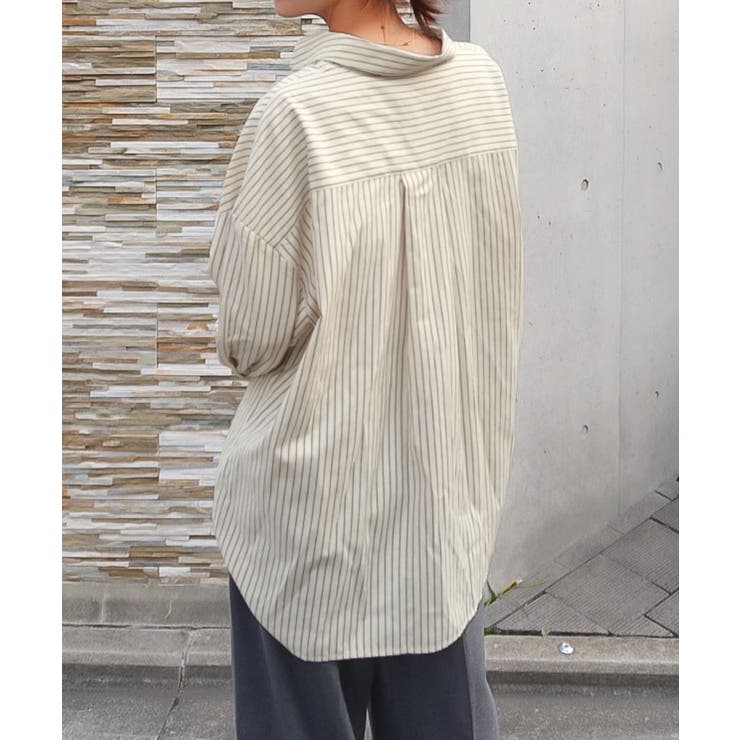 ギャルソンSHIRTベージュ×ストライプ長袖カットソー kiminaさんコラボ ]選べる2タイプストライプシャツ［C7357］[品番