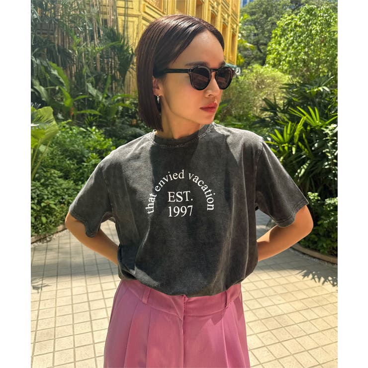 半袖グレー×オフ | [ 春名亜美さんコラボ ]選べるロゴプリントカットソー［C7359］ | KOBE LETTUCE