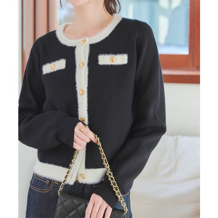 ブラック | パイピングシャギーニットジャケットカーディガン［C7379］ | KOBE LETTUCE