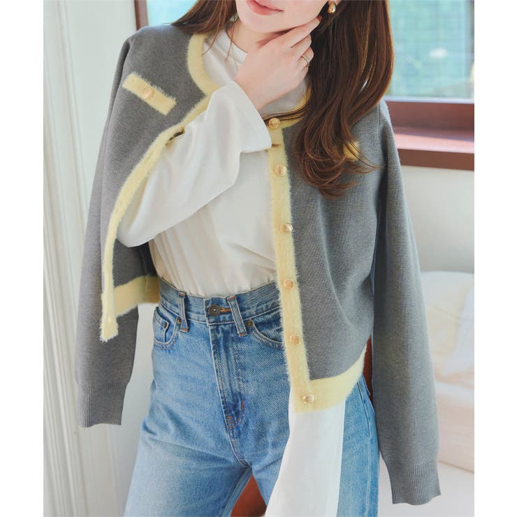 チャコール | パイピングシャギーニットジャケットカーディガン［C7379］ | KOBE LETTUCE